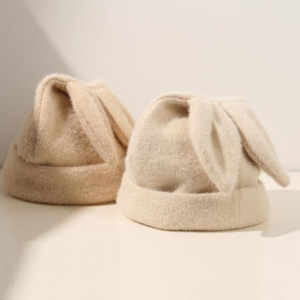 

beanie/skull caps ear knitted hat simple girl fur for women winter skullies beanie warm wool gorros female, Blue;gray