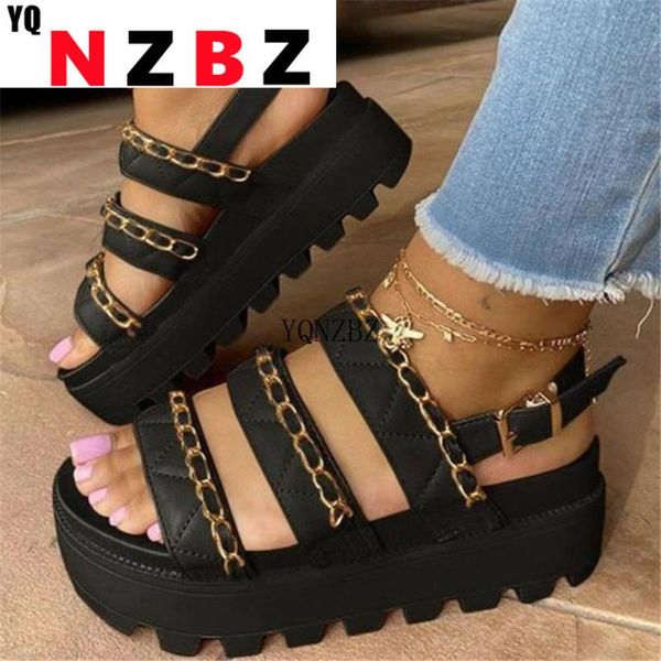 

dress shoes plus size 36-43 women's platform summer sandals fashion chain wedges heels women casual party lady woman, Black