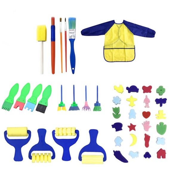 

paintings 42pcs kids drawing tool set kindergarten creative graffiti sponge brush pen art painting anti-dust covers clothing