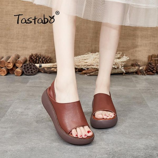 

dress shoes fashion handmade women sandals 2021 summer genuine leather wedges peep toe casual platform h8805, Black