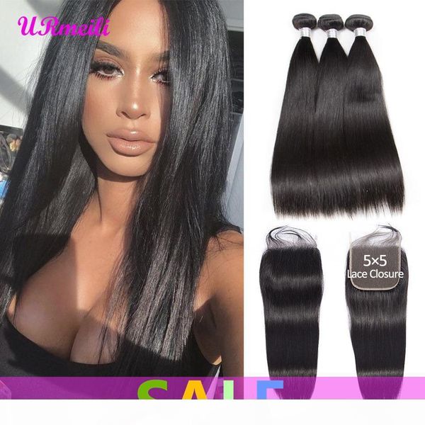 

peruvian 5x5 lace closure with bundles straight virgin hair weave bundles with lace closure nice 100% unprocessed human hair full head, Black;brown