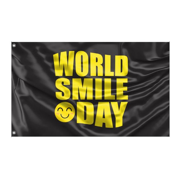 Dia do sorriso do mundo bandeiras pretas bandeiras 3x5ft 100d poliéster esportes de alta qualidade cores vivas com dois grommets de latão