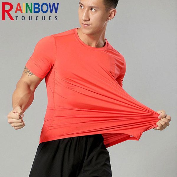 

men's t-shirts rainbowtouches summer men elastic and tight sports running fitness breathable quick drying casual t-shirt, White;black