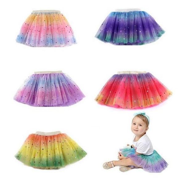 Tutu Röcke Sterne Gedruckt Prinzessin Pettiskirts Regenbogen Mädchen Ballett Tanzen Rock Mesh Mini Kleider Party Kinder Kleidung 5 Designs DW6459