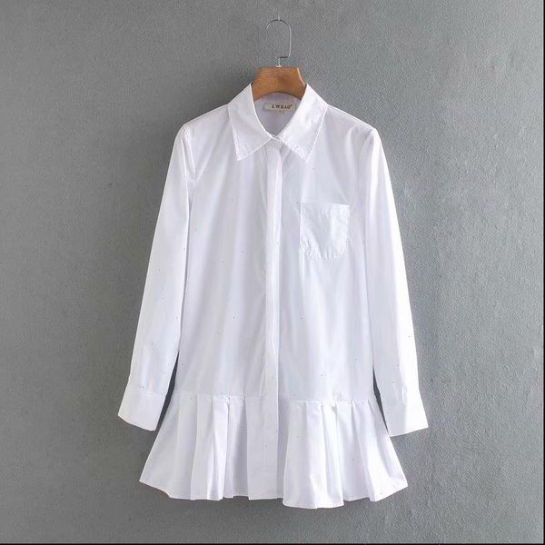 

2021 new women solid color hem pleated white mini dress elegant long sleeve chic vestidos business women clothing dresses ds3532, Black;gray
