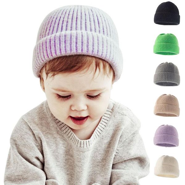

caps & hats autumn winter baby hat soft warm knitted boy girl children beanies solid color crocheted infant kids bonnet 0-3y, Yellow