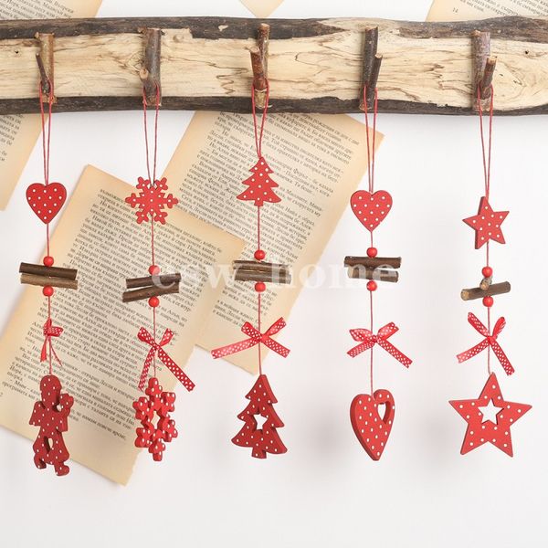 Partybevorzugung, rote Holz-Weihnachtstropfen-Anhänger, Schleife, Herz, Stern, Schneeflocke, Ornament, Startseite, Weihnachtsbaumschmuck