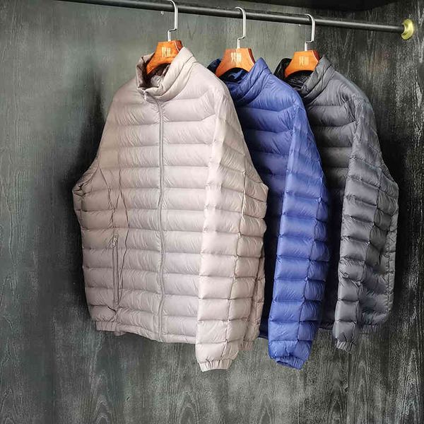 

winter autumn 2021 man new duck down jacket ultra light thin plus size spring jackets men stand collar outerwear coat, Black