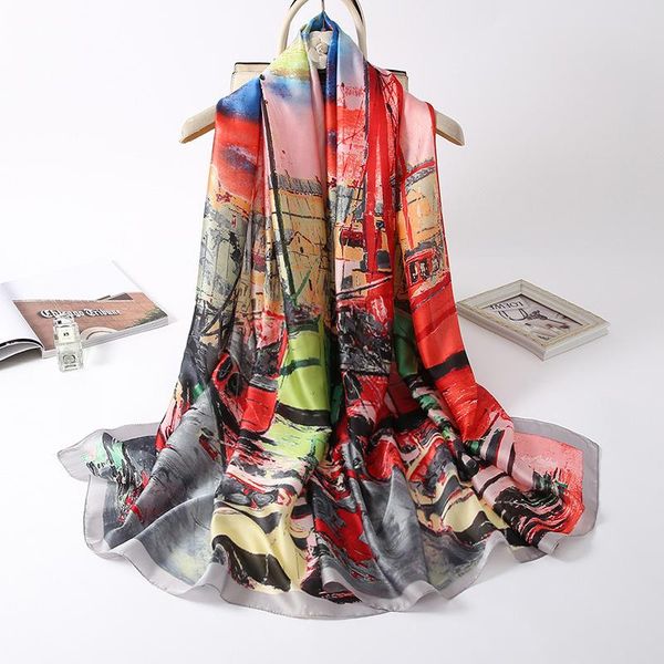

scarves 2021 women est 180x90cm silk scarf graffiti print beach towel female elegant echarpe mujer chal sunscreen soft shawl, Blue;gray