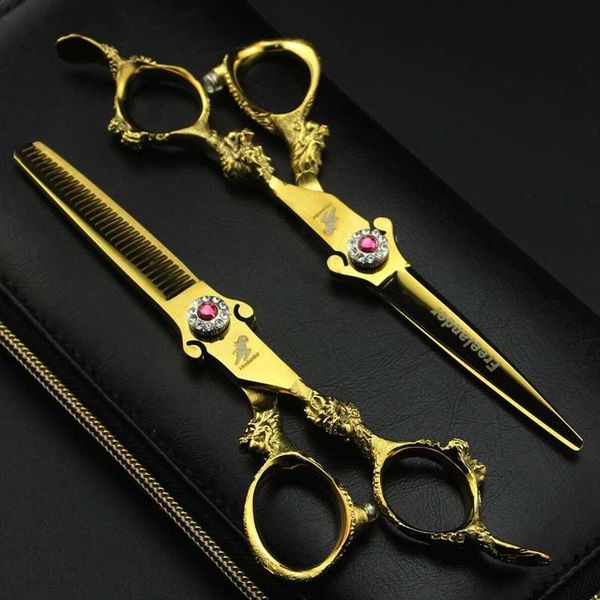 

hair scissors 6.0" 2pcs sharp blade dragon handle gold barber set salon cutting thinning shears hairdring flat teeth