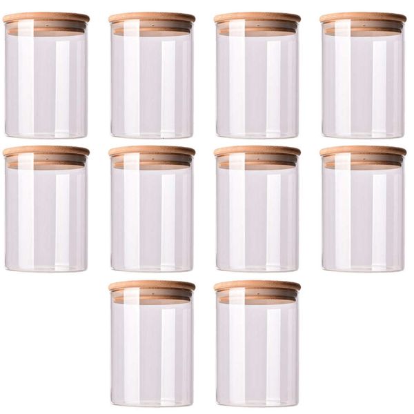 

10pcs durable glass sealed can food storage tank bamboo lid tea canister glass reusable jar tank can for grain candy