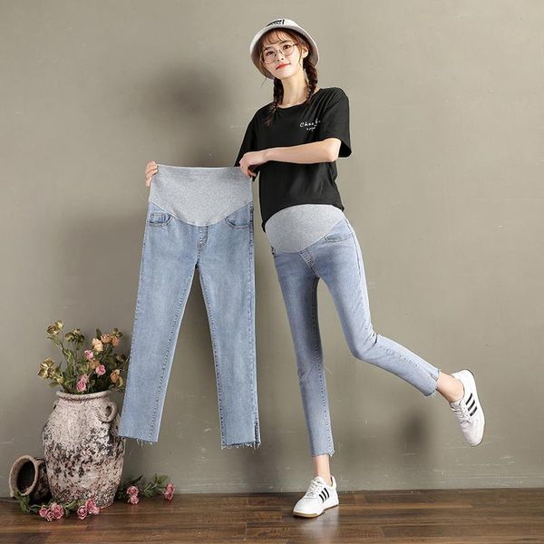 

maternity bottoms 3464# pants spring autumn jeans belly support elastic waist trousers, White
