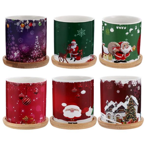 

planters & pots ceramics flowerpot with wooden tray planter christmas plant pot random pattern