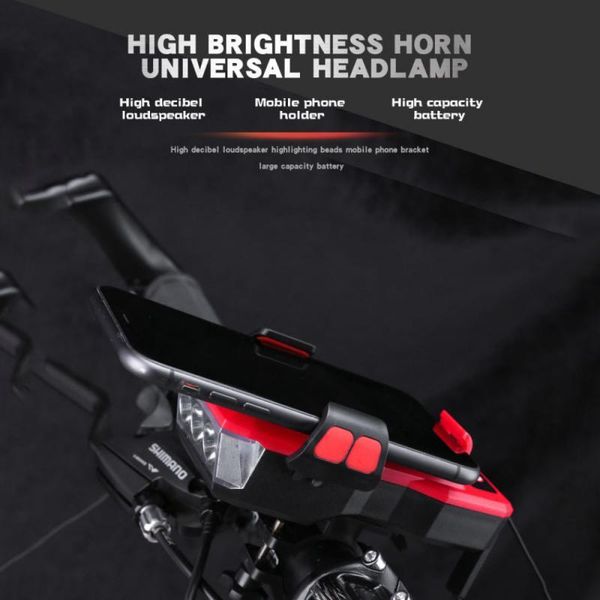 

4 in 1 multifunction waterproof usb charging bicycle front lights with horn power bank mobile phone holder headlight