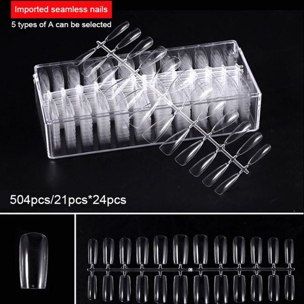

false nails clear nail tips for acrylic full cover long french manicure 504 pcs artificial kit with box, Red;gold