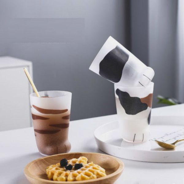 

350ml mug heat-ristant glass cat cup tiger paws office matte cat paws creative milk coffee cup cute children drink bottle