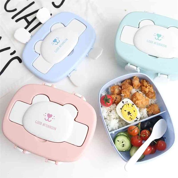 Scatole Bento per cartoni animati per bambini Scatole per il pranzo in plastica a doppio strato Contenitore per alimenti Contenitore per alimenti Forno a microonde per bambini Scuola 210818