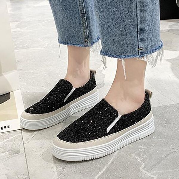 

luxury women loafers dress shoes super quality low platforms sneakers famous sequins black silver pink glitter designer outdoor career slip