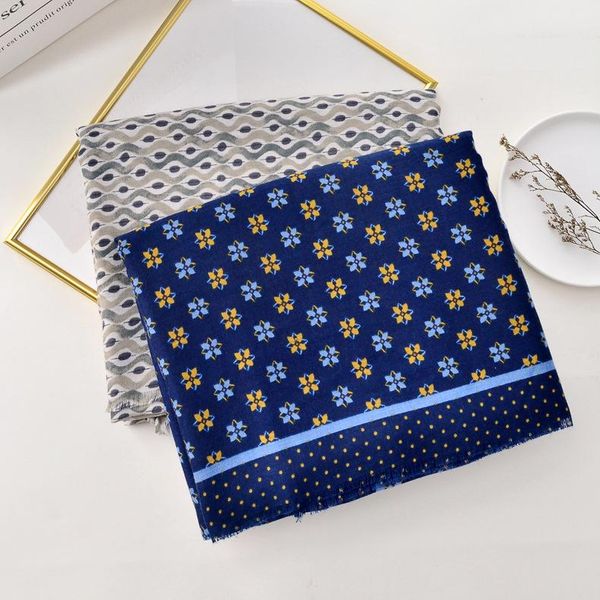 

scarves royalmaybe travel decoration long gauze scarf retro ethnic navy blue printed cotton shawl women winter, Blue;gray