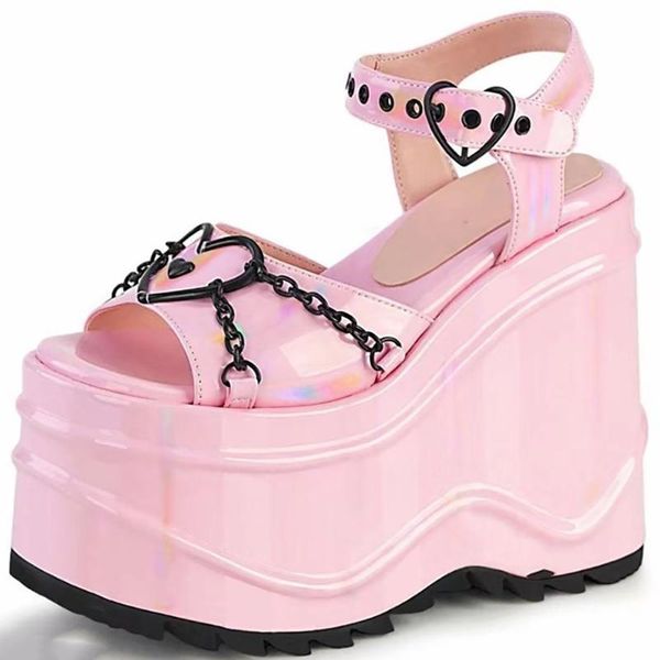 

sandals women's high heels for ladies bright leather designer shoes female platform novelty shoe girls summer plus size 43 pumps, Black