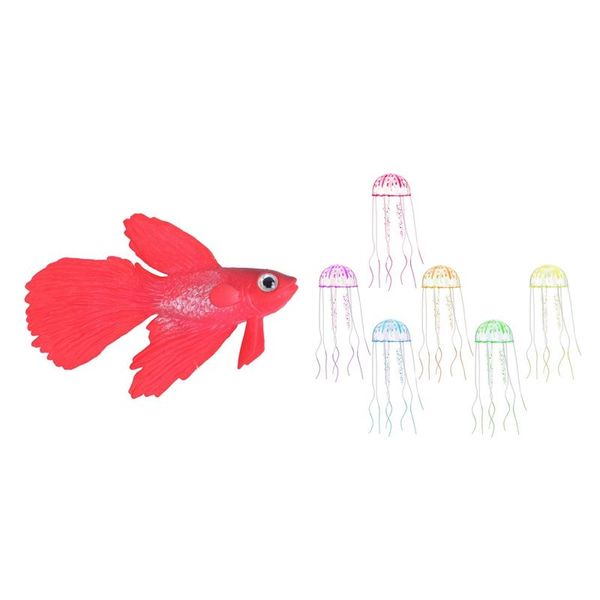 

decorations 13 pcs aquarium accessories: 1 silicone suction cup emulational artificial fish red & 12 glowing jellyfish