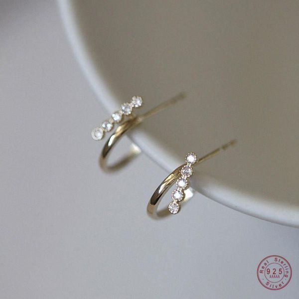 

stud 925 sterling silver french simple pavÃ© crystal cake side earrings women light luxury temperament party jewelry gift, Golden;silver