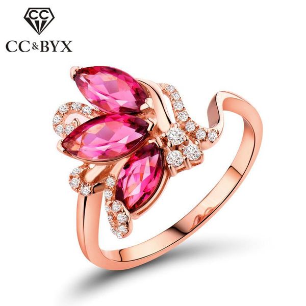 

wedding rings for women ladies jewelry adjustable ringen water drop pink cubic zirconia stone bridal engagement ring 1360, Slivery;golden