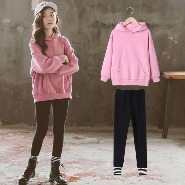 

korean girls' sweater version set 2021 spring new sports letter two piece children's suit, White