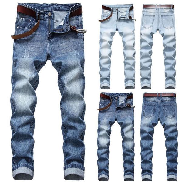 

fashion men skinny jeans denim pant slim fit casual blue long men's