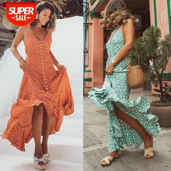 

women dot boho long maxi dress woman lady party summer beach v neck backless sundress streetwear vestidos 2019 new holiday #yt29, Black;gray