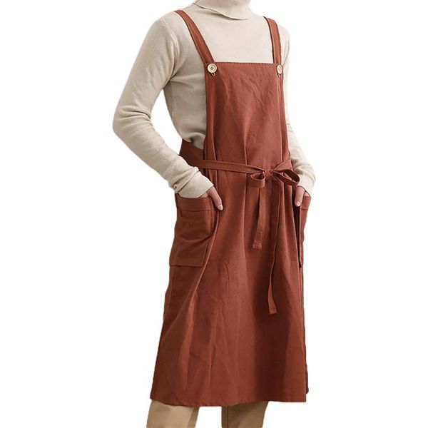 

aprons cotton linen apron for women, adjustable buttons kitchen cooking housework florist coffee shop