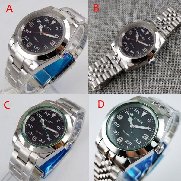 

wristwatches bliger 36mm polished men watch japan nh35a movement jubilee strap green/red secodn hand sapphire crystal steel case, Slivery;brown