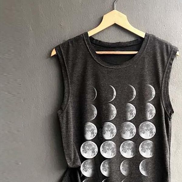 

womens moon print vest casual loose sleeveless tank camisole sport pullover tunic clothing summer beach, White