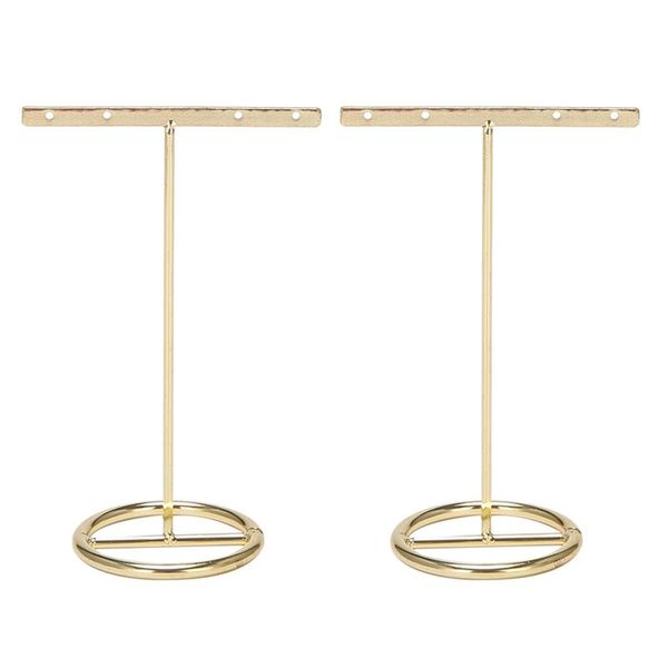 

jewelry pouches, bags 2x earrings display stand gold rack t-shape showcase golden large, Pink;blue