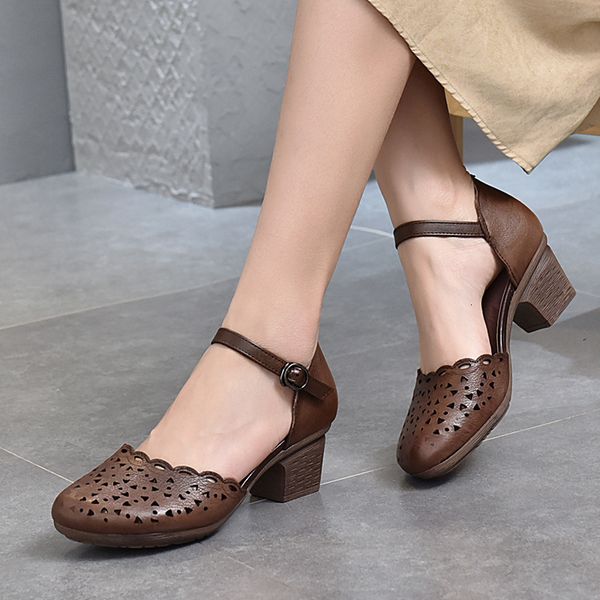 

2021 spring and summer high heels women's literature art sen seri single sho hollow national style sals belt