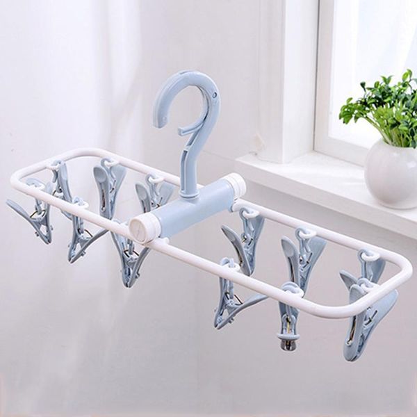 

12 clips plastic windproof rotatable travel underwear household non-slip socks foldable hanger drying rack clothes anti-falling