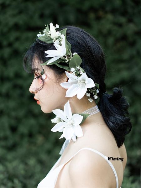 

decorative flowers & wreaths fashion wreath flower headband for women girls headwear beach po props rattan braided wedding bride hair