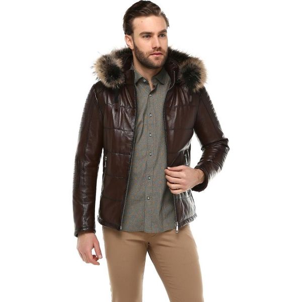 

men's leather & faux genuine coats hooded jacket 1st grade sheepskin coat formal casual winter so, Black