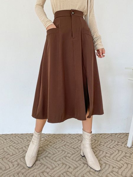 

dazy high waist dual pocket split hem skirt s1tv#, Black