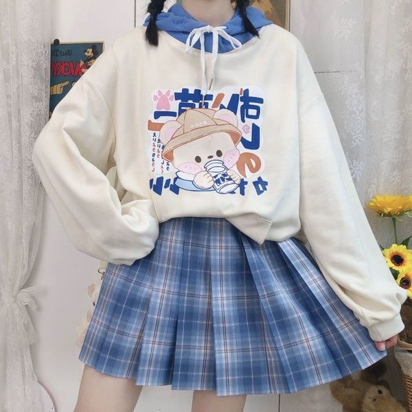 

deeptown kawaii japanese cartoon print sweatshirt long sleeve cute pullover winter 2021 fashion women hoodie 65ot, Black