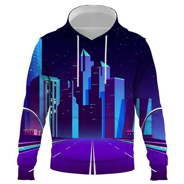 

men's hoodies & sweatshirts harajuku fashion urban tall buildings men/women 3d print black hoody plus size sudadera hombre hoddies
