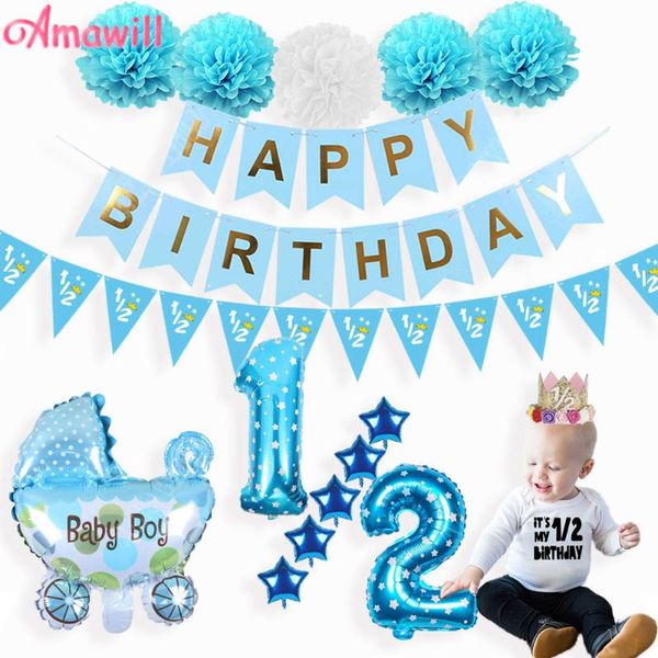 

amawill it's my 1/2 birthday balloon banner hat half birthday party decorations baby shower boy girl six months party supplies