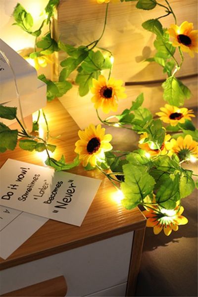 20 LED Sonnenblume grüne Blatt Gartenzaun Familie Hochzeitsdekoration