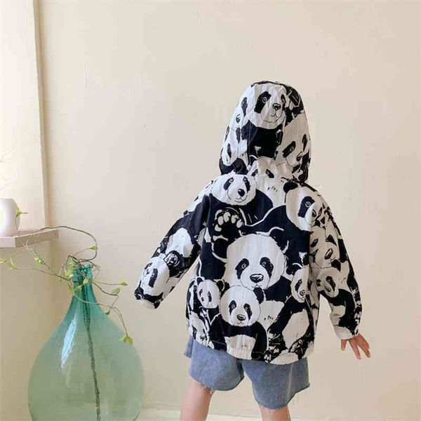 

summer boys fashion panda printing hooded sun-protective jackets girls casual loose zipper thin coats 210708, Blue;gray