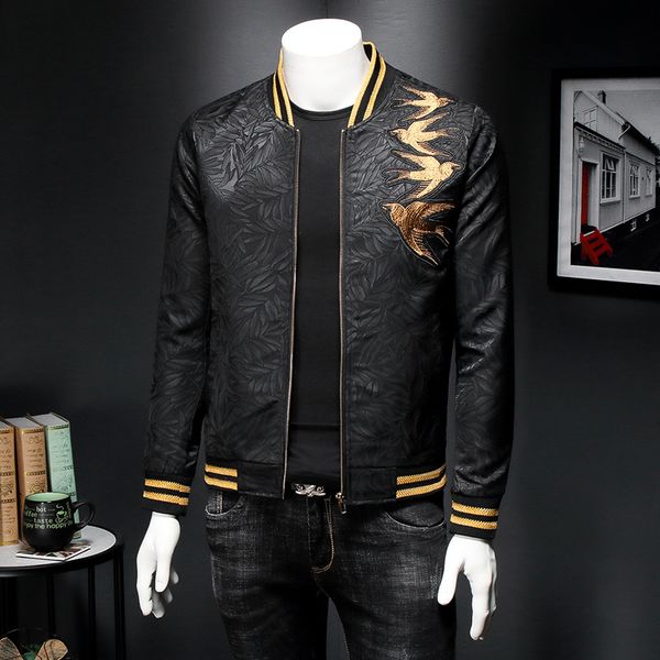 

2021 spring new embroidered gold printed men's thin bomber retro jacket clothes83nm, Black;brown