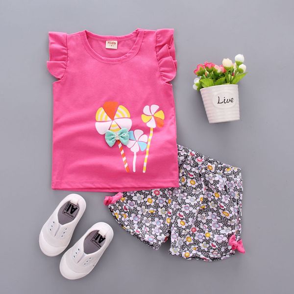 

two pieces cotton girls clothing sets summer vest sleeveless children sets fashion girls clothes suit casual floral #307 ottie, White