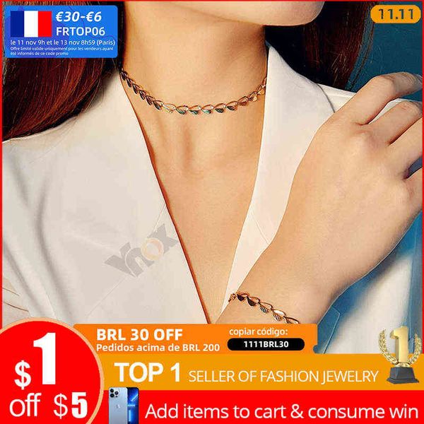 

vnox trendy gold color heart leaves chain bracelets for women stainless steel party birthday gifts her, Golden;silver