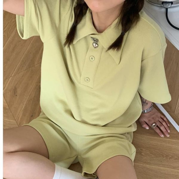 

women's tracksuits short suit waffle shirt + shorts korean version 2021 summer white leisure two piece set fashion, Gray