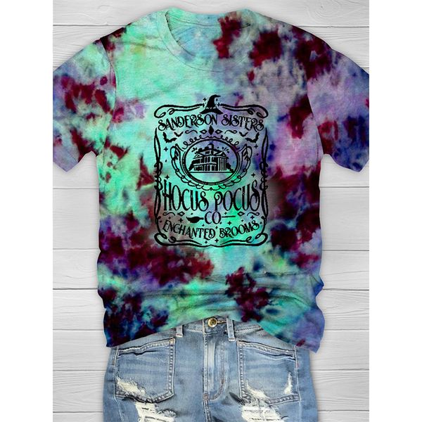 

ladies t-shirt tie dye printing basic style harajuku summer casual street round neck short sleeve comfortable clothing, White