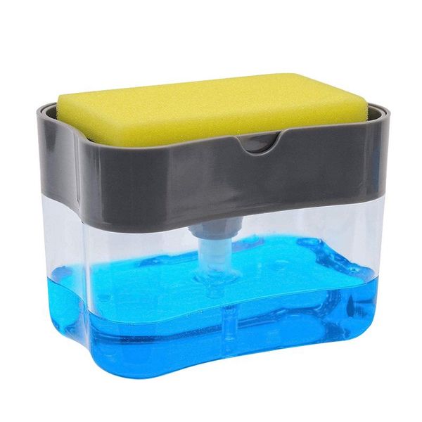

liquid soap dispenser manual press cleaning container scouring pad sponge box kitchen bathroom accessories